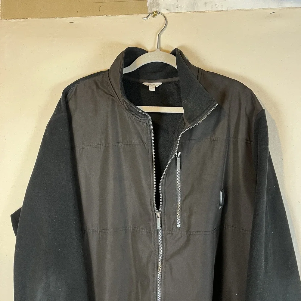 Calvin Klein Fleece Jacket Mens Size 2X Black Dark Brown Full Zip Long Sleeves